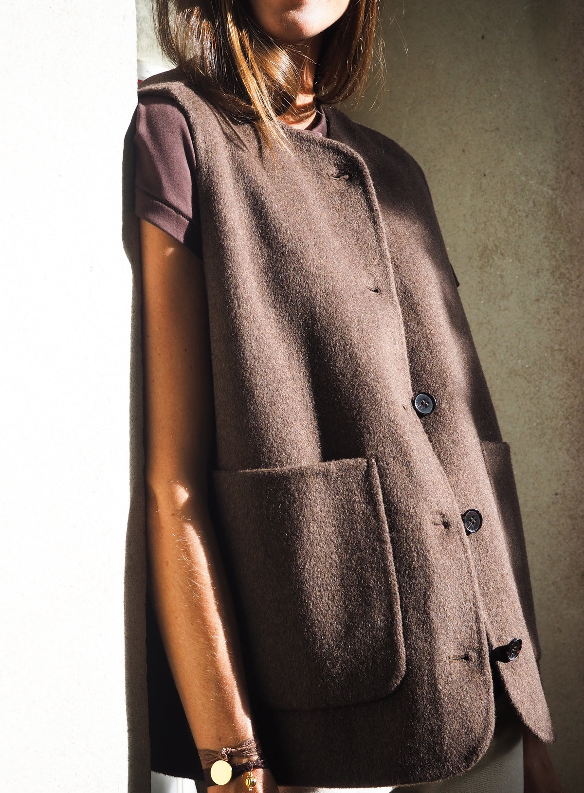 Veste sans manches double face Brun chiné