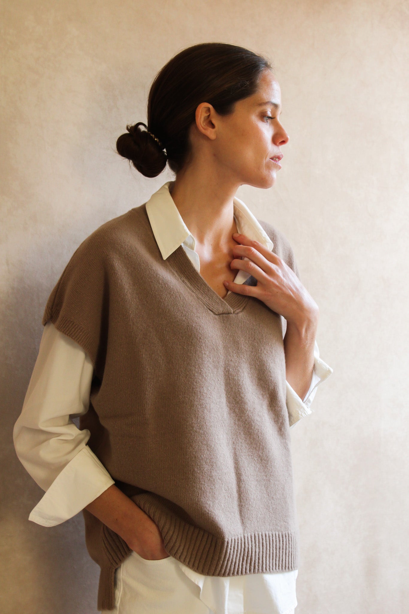 Le pull V Taupe