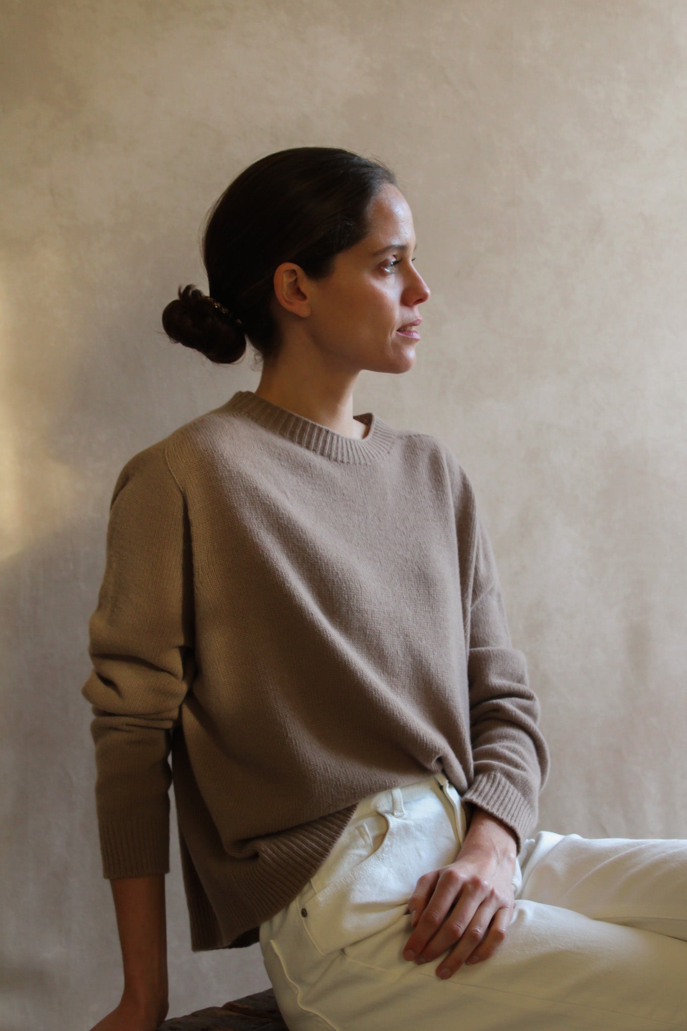 Le pull col Rond Taupe