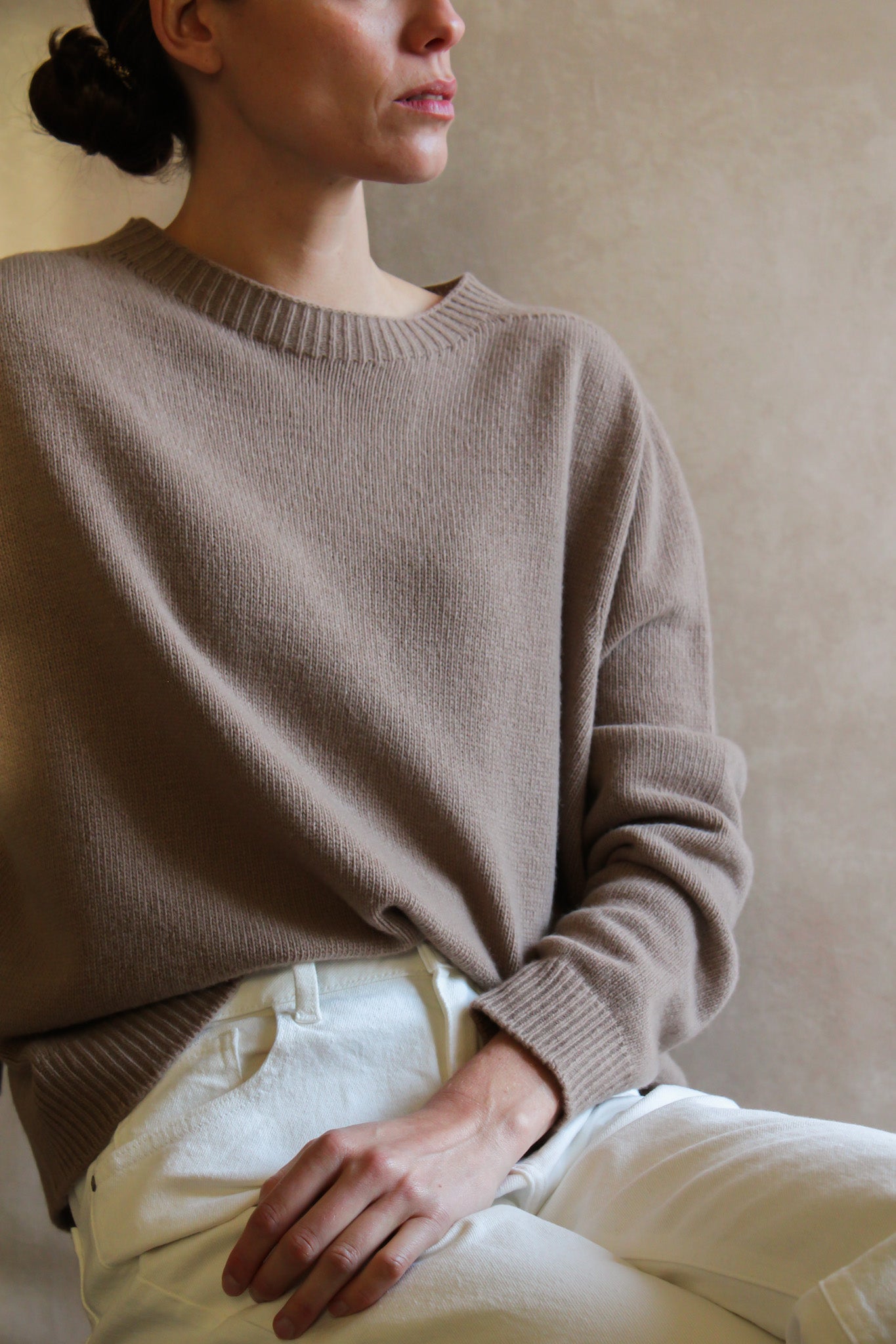 Le pull col Rond Taupe