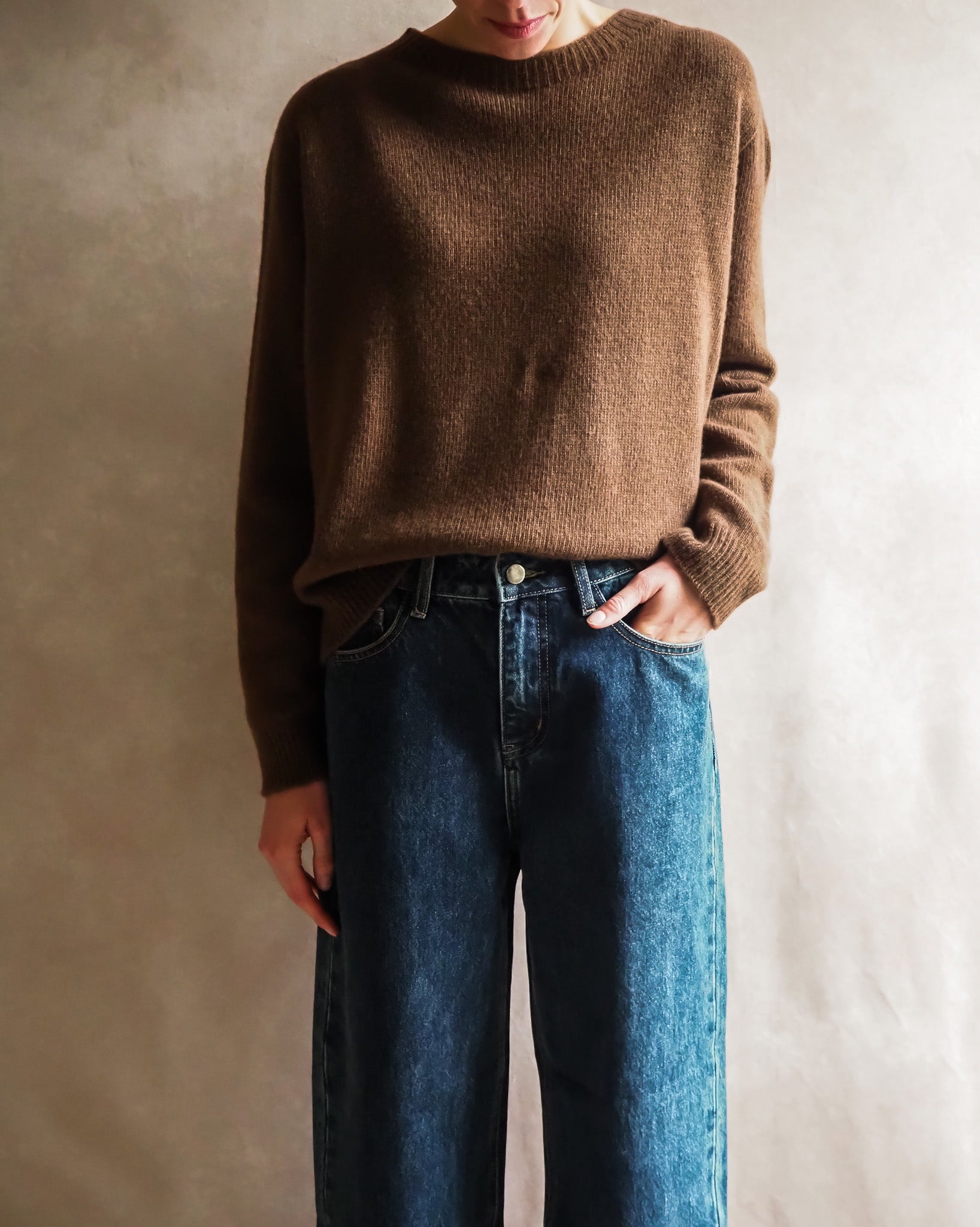 Le pull col Rond Marron chiné