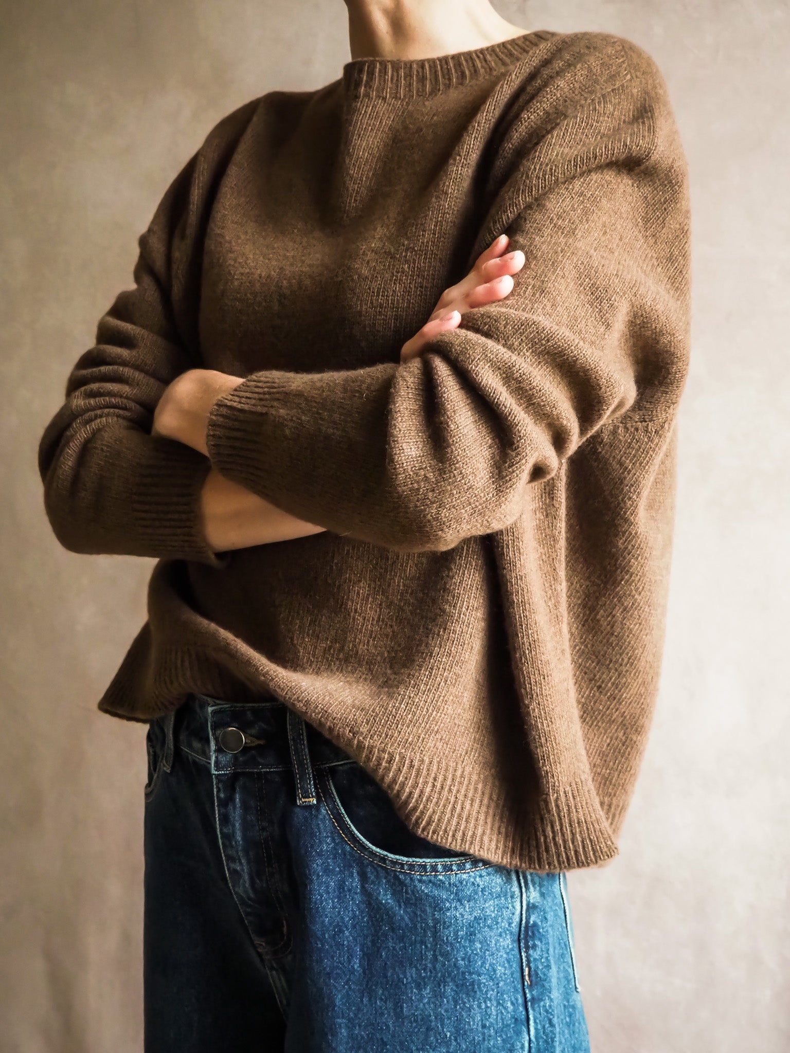 Le pull col Rond Marron chiné