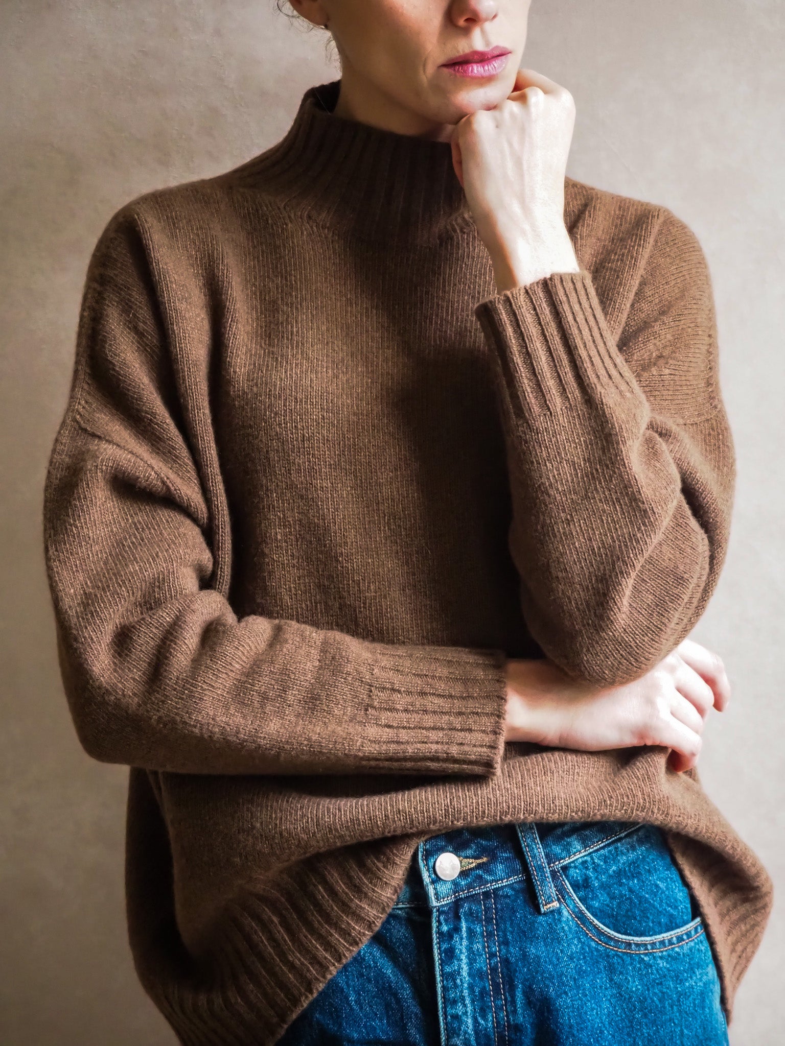 Le Pull col Roulé Marron chiné