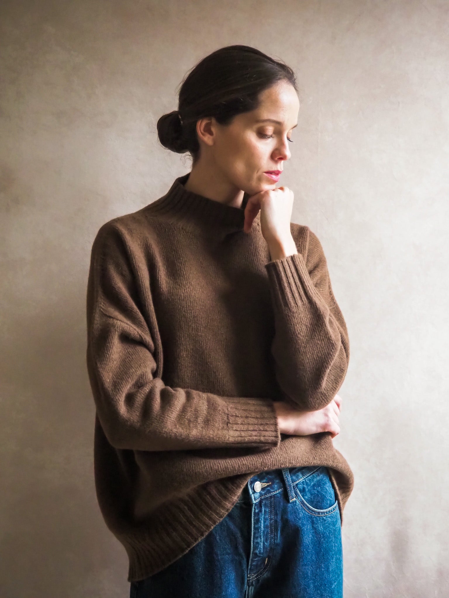 Le Pull col Roulé Marron chiné