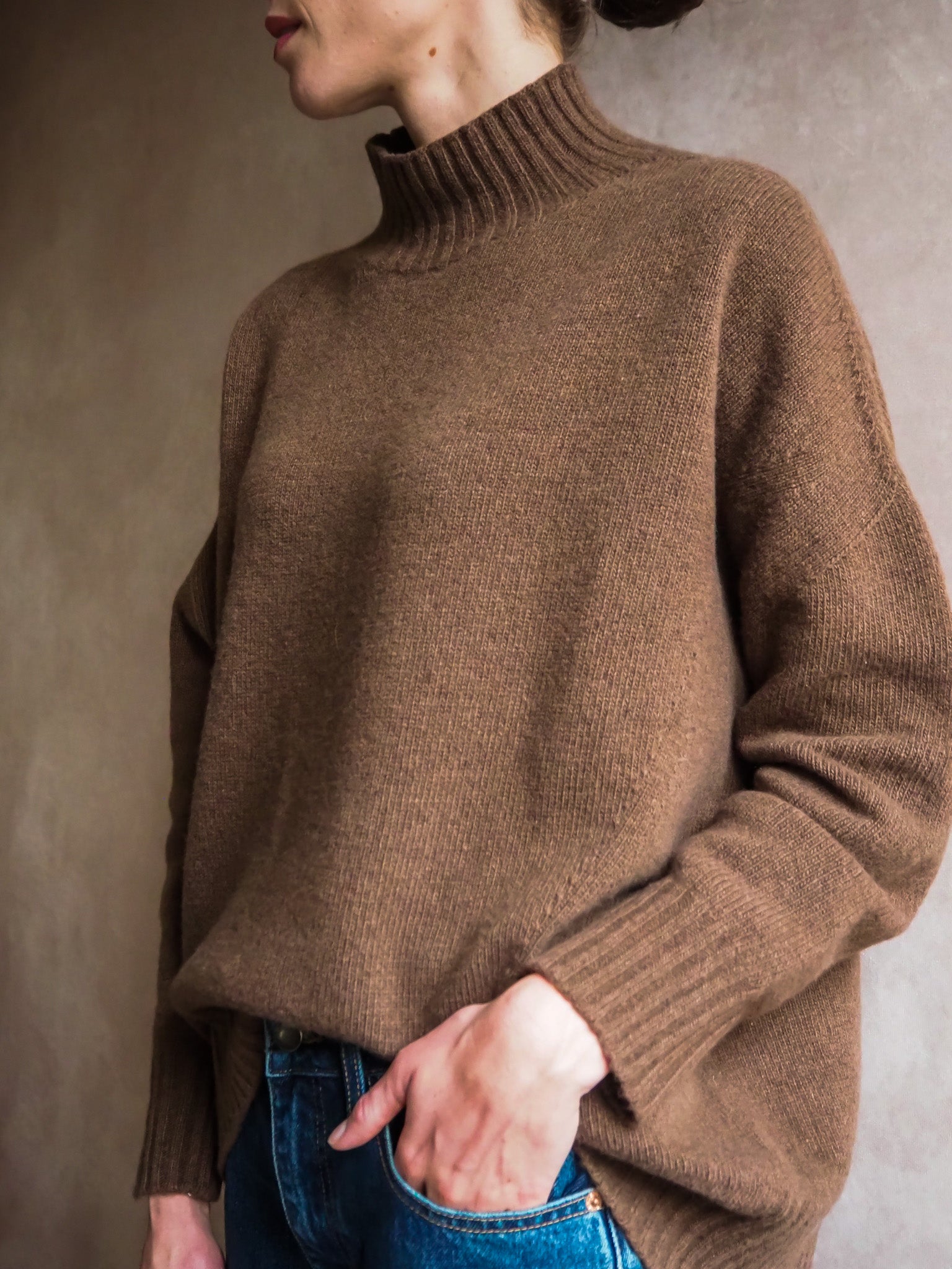 Le Pull col Roulé Marron chiné