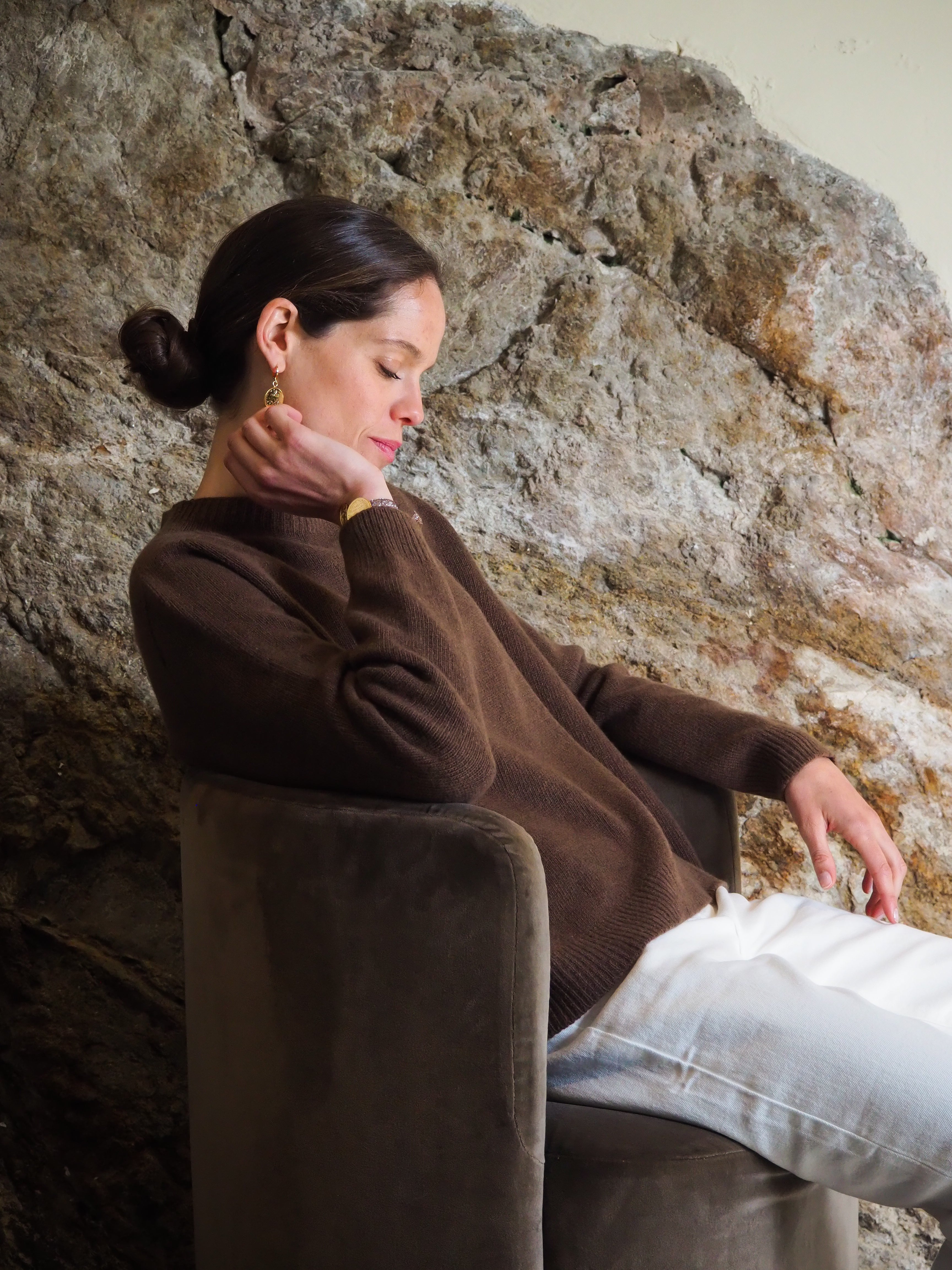 Le pull col Rond Marron chiné