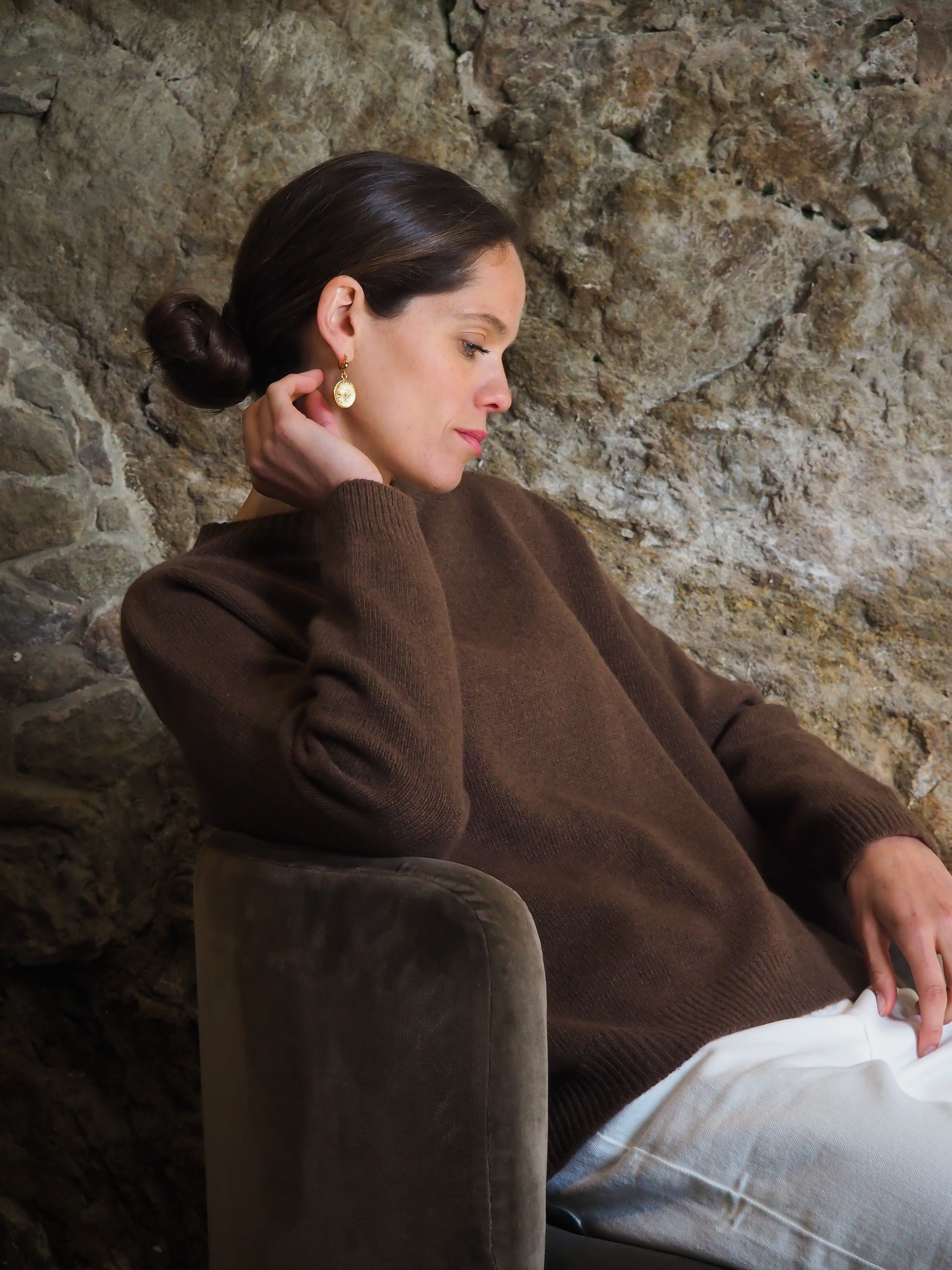 Le pull col Rond Marron chiné