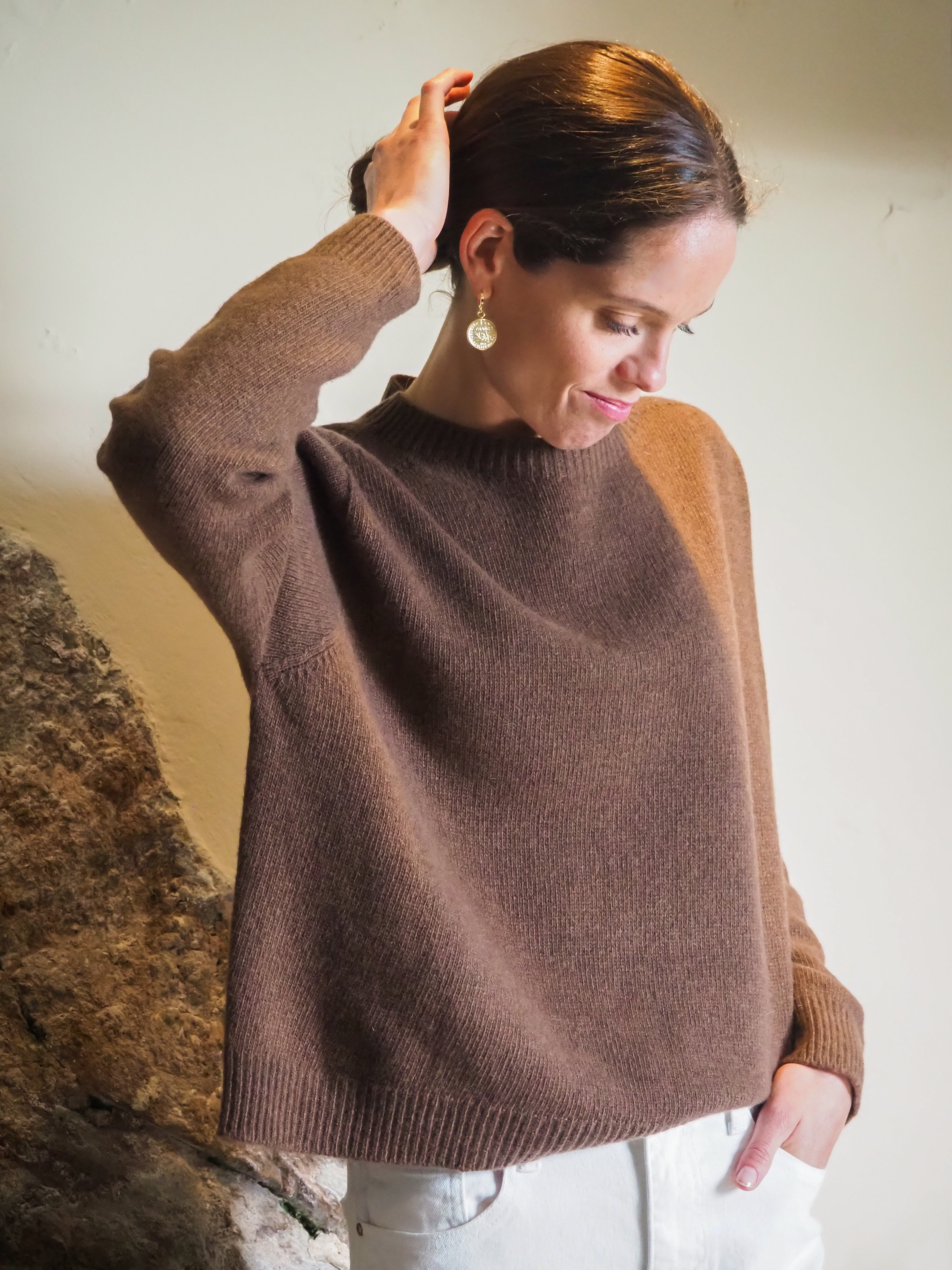 Le pull col Rond Marron chiné