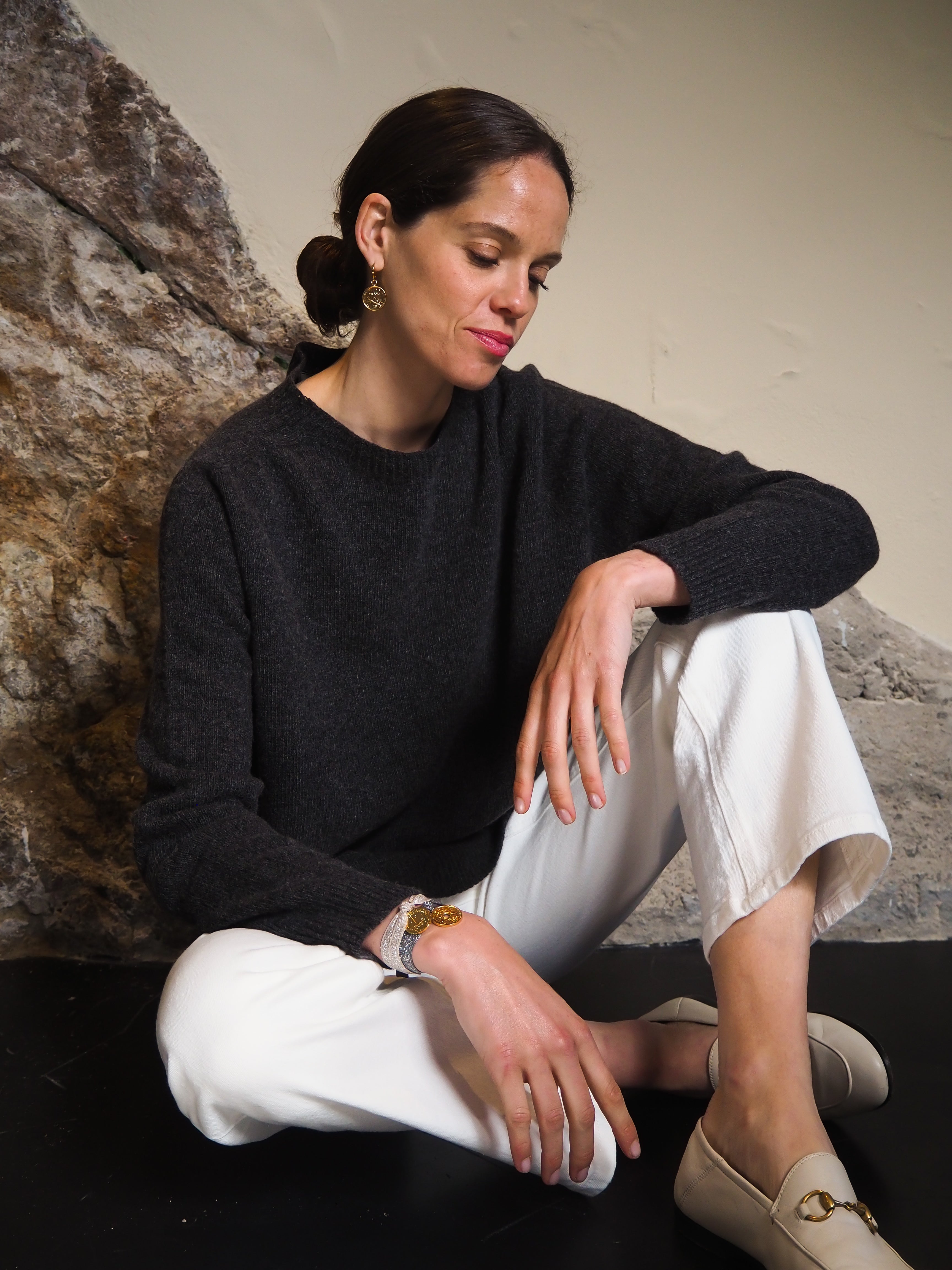 Le pull col Rond Gris chiné