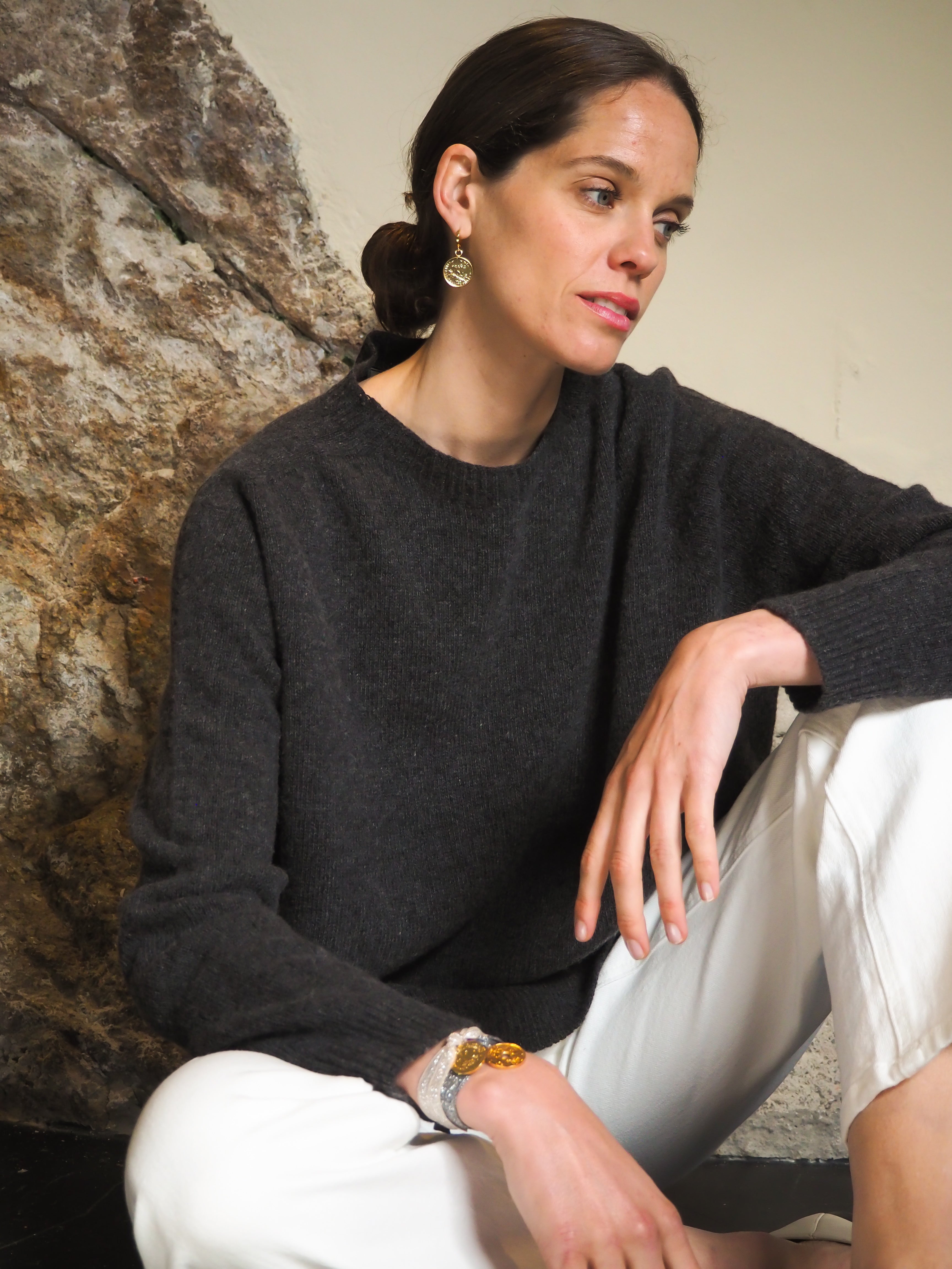 Le pull col Rond Gris chiné