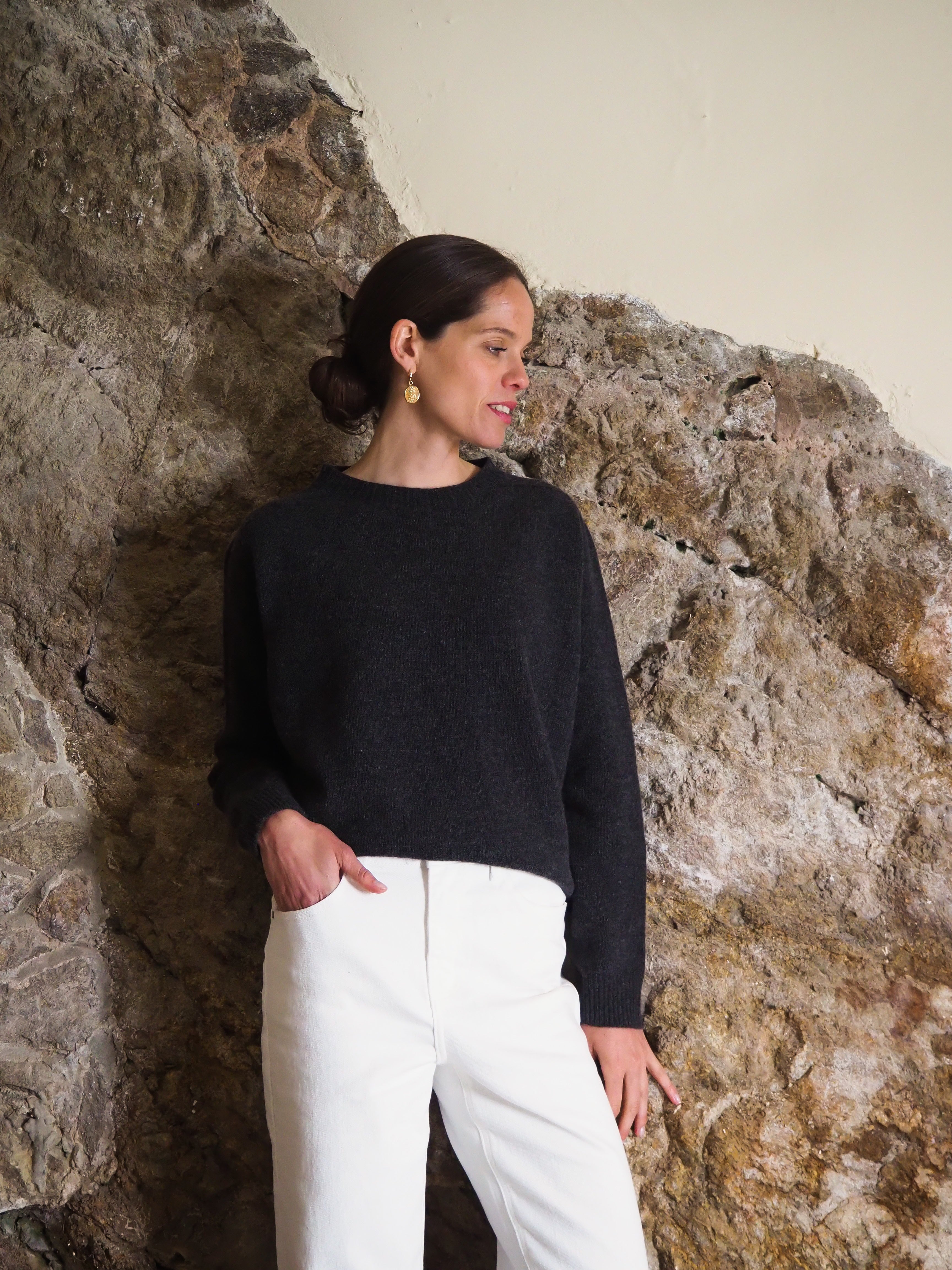 Le pull col Rond Gris chiné