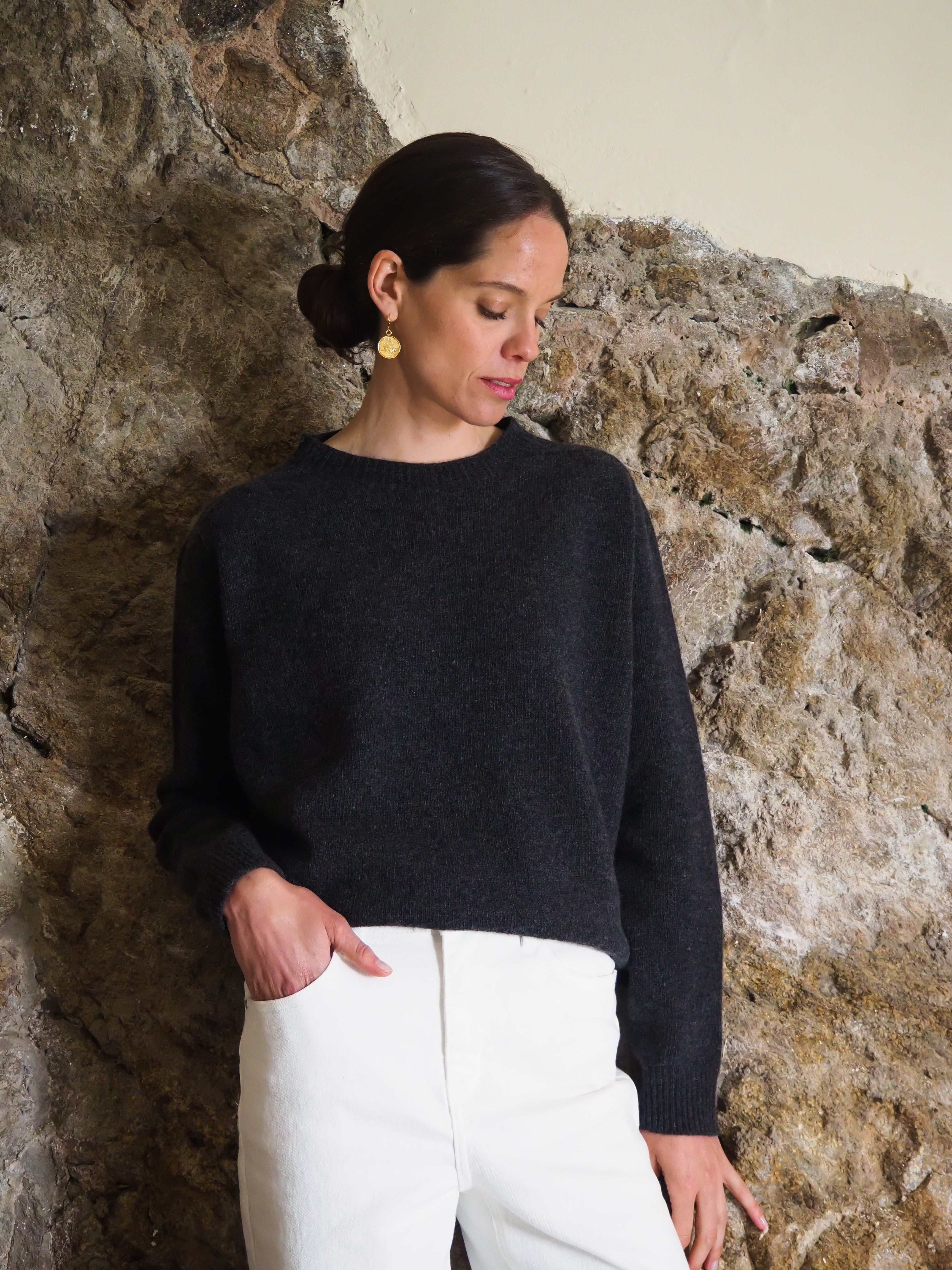 Le pull col Rond Gris chiné