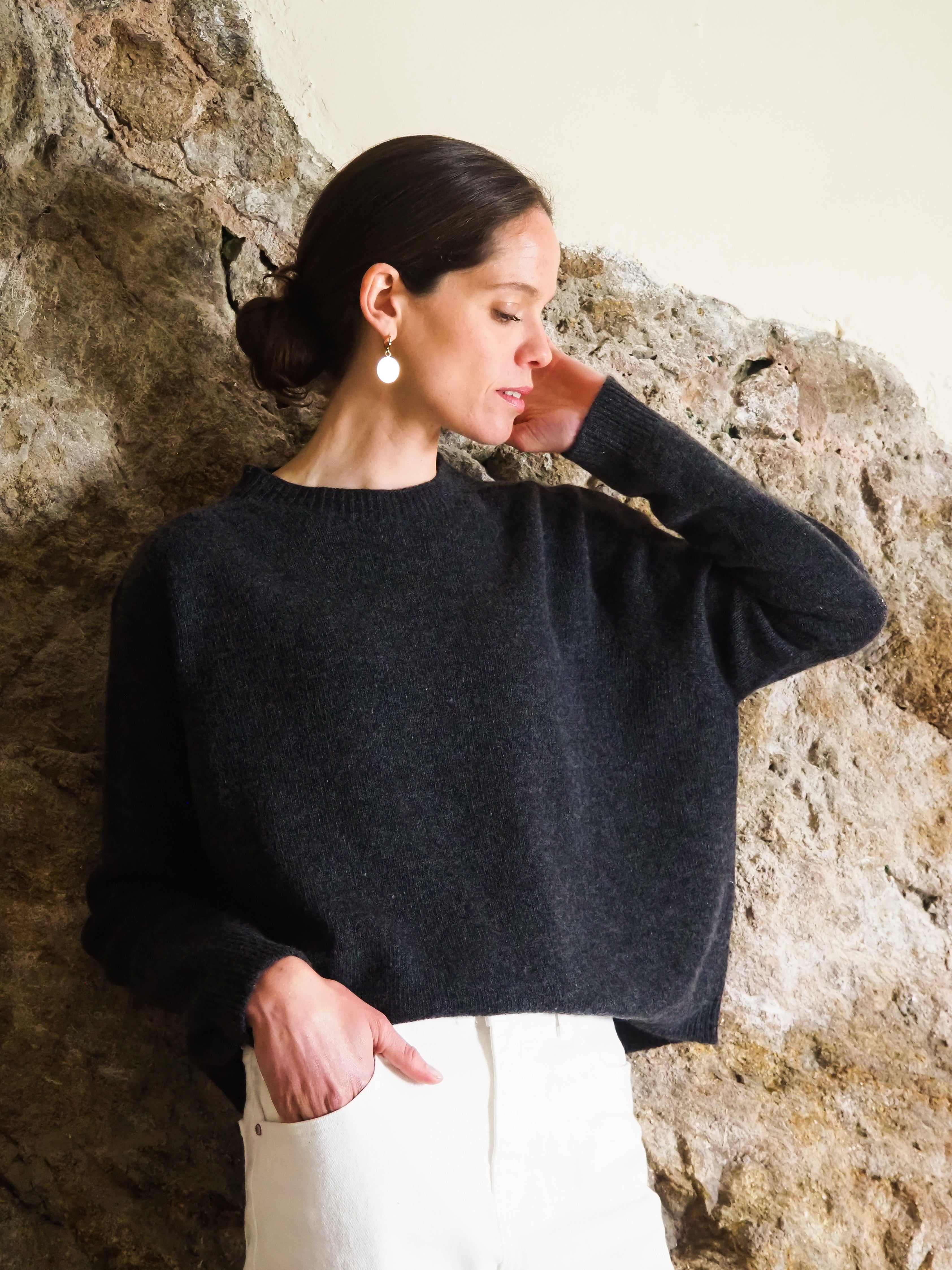 Le pull col Rond Gris chiné
