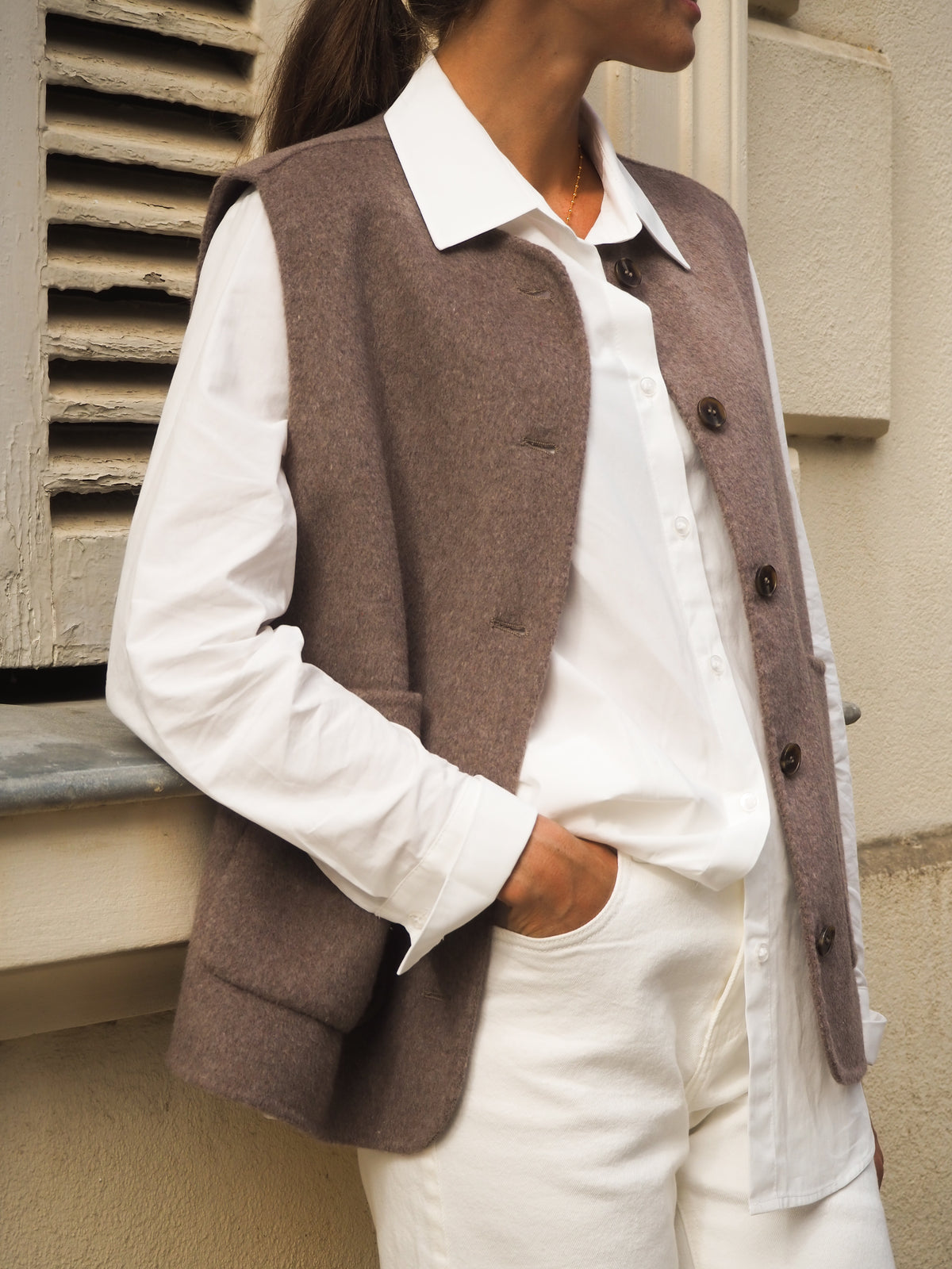 Veste sans manches double face Taupe