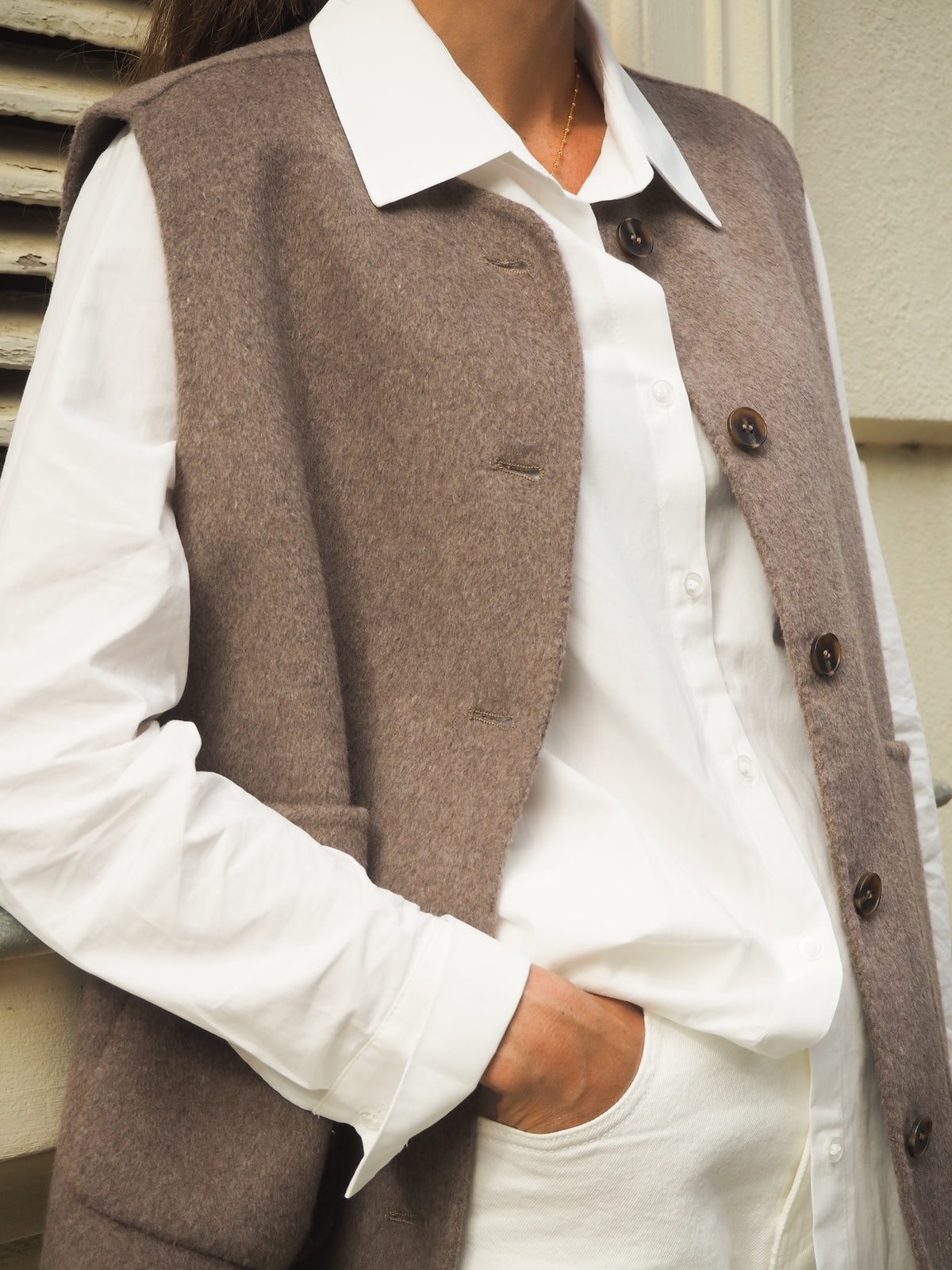 Veste sans manches double face Taupe