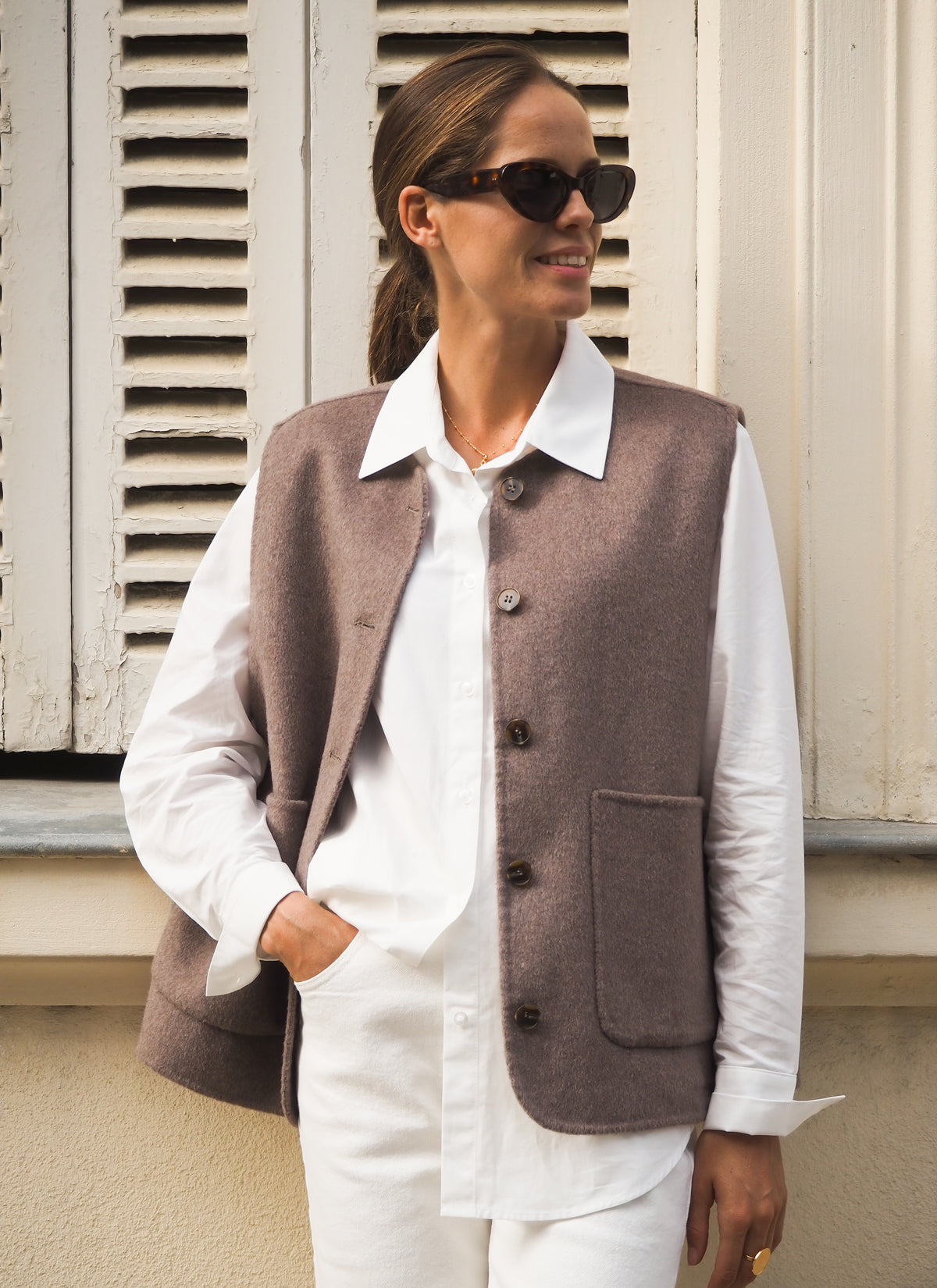 Veste sans manches double face Taupe