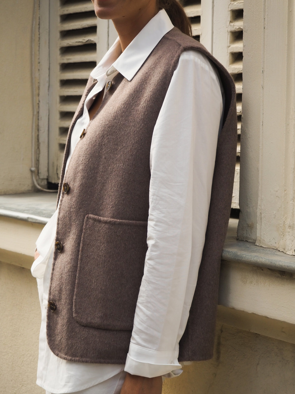 Veste sans manches double face Taupe
