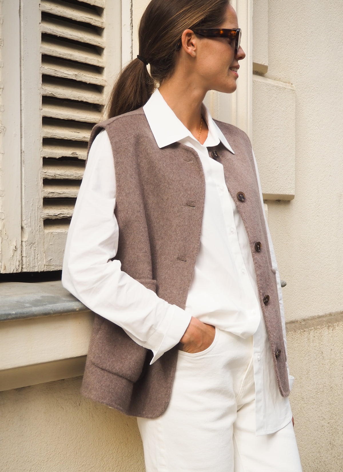 Veste sans manches double face Taupe