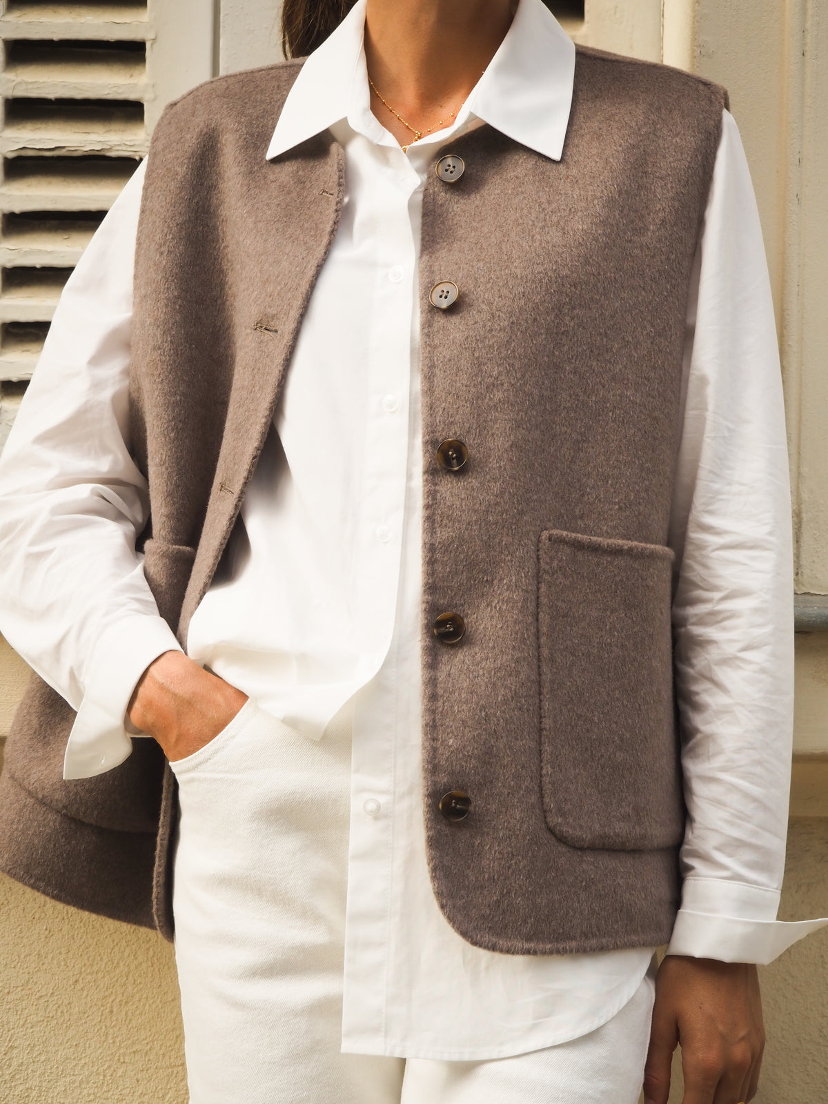 Veste sans manches double face Taupe