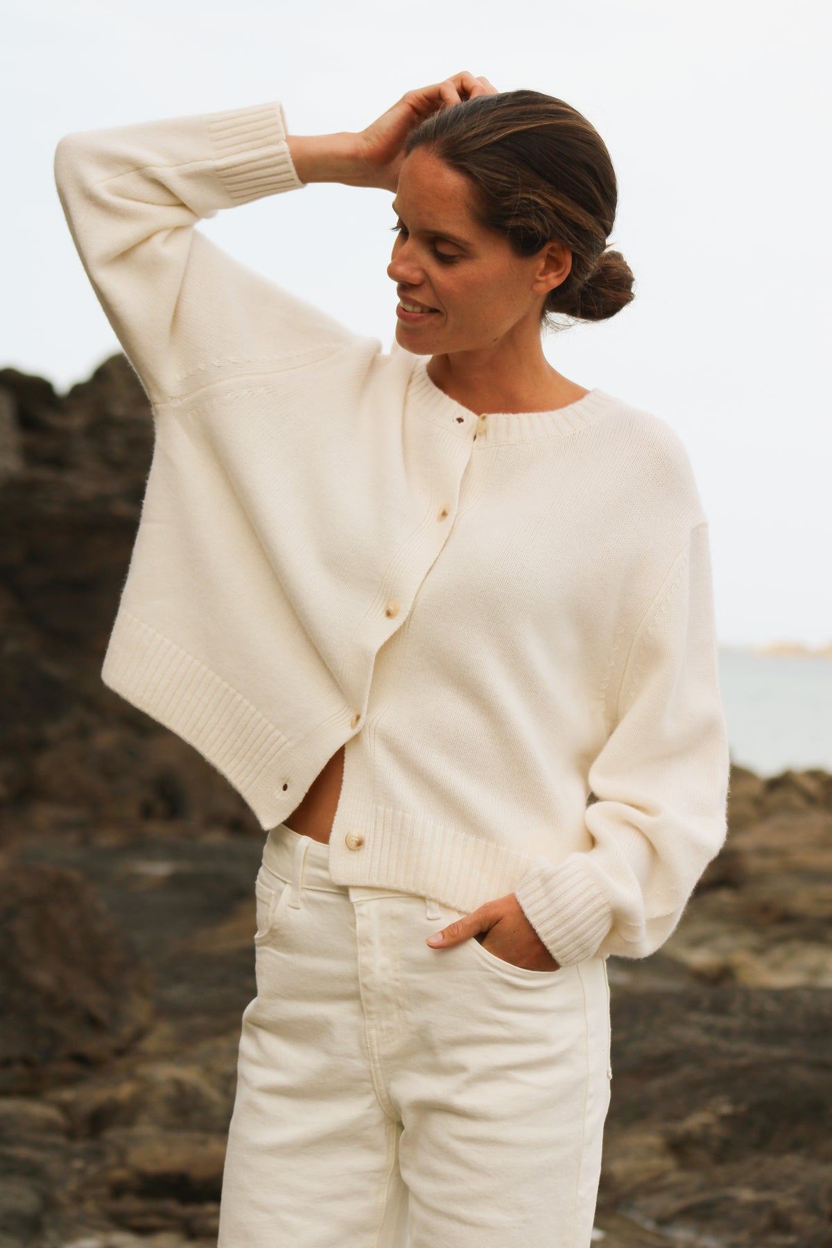 Cardigan laine Écru