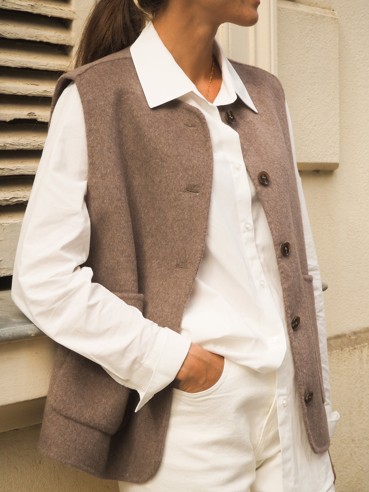 Veste sans manches double face Taupe