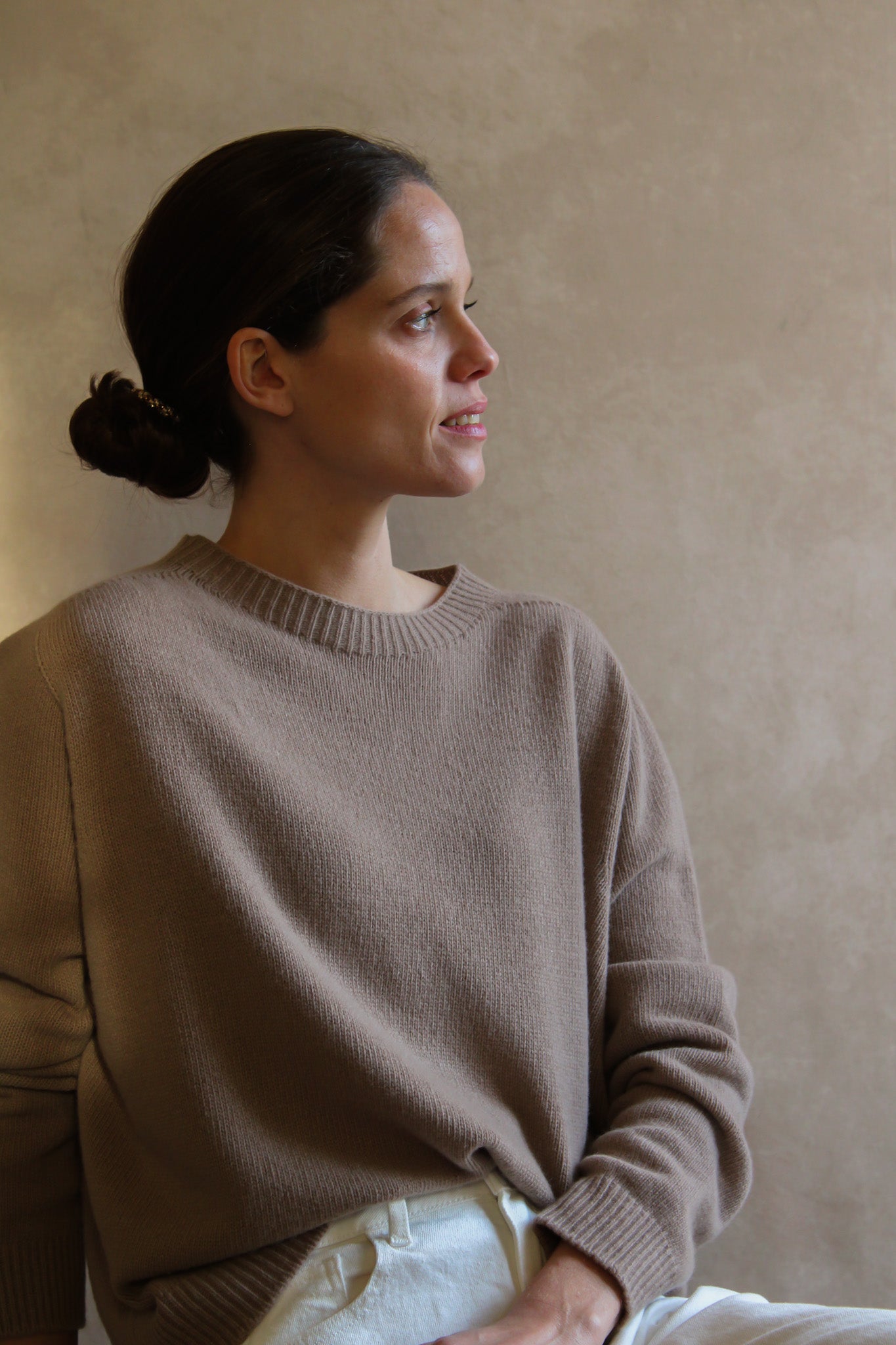 Le pull col Rond Taupe