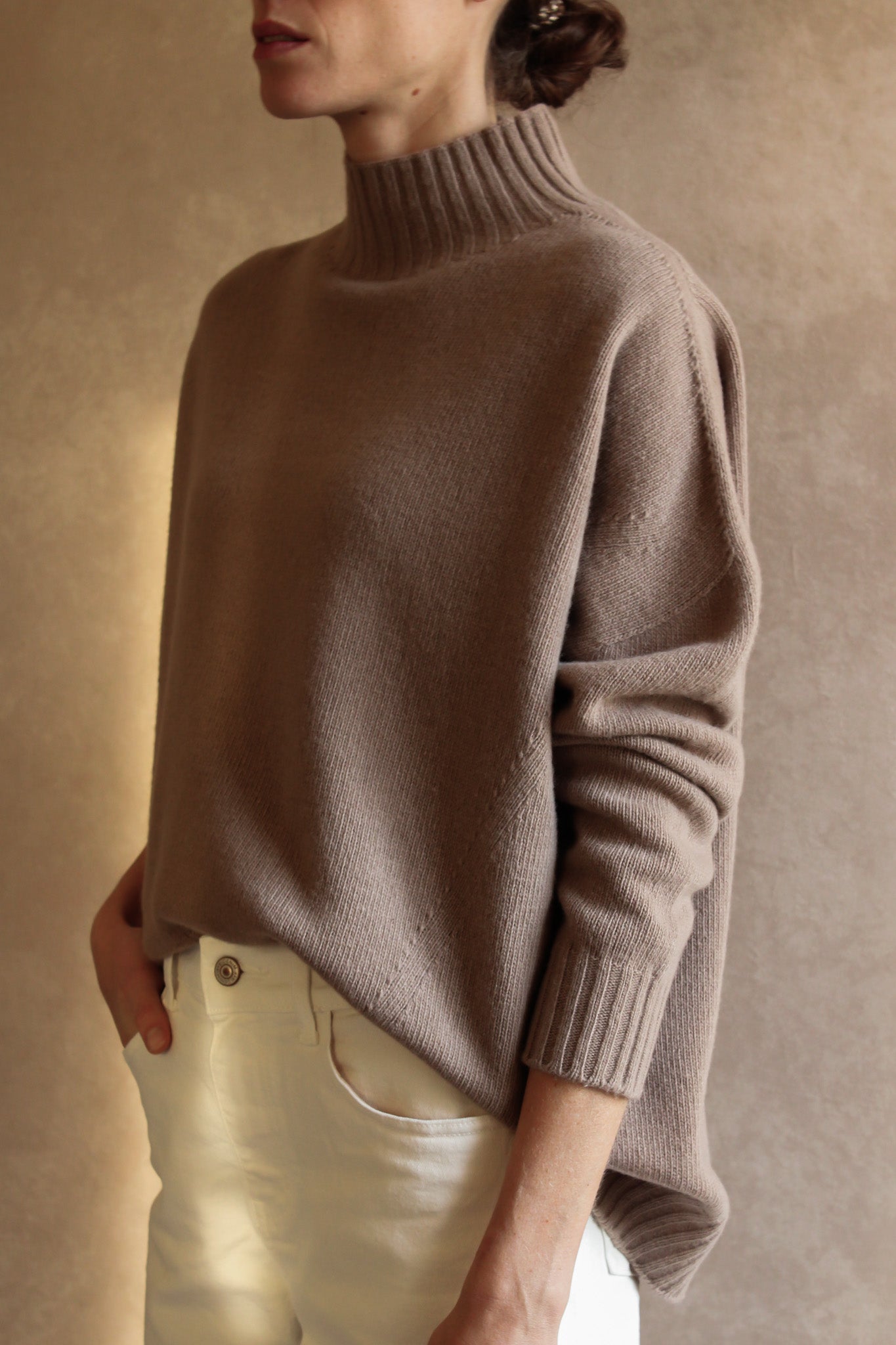 Le Pull col Roulé Taupe