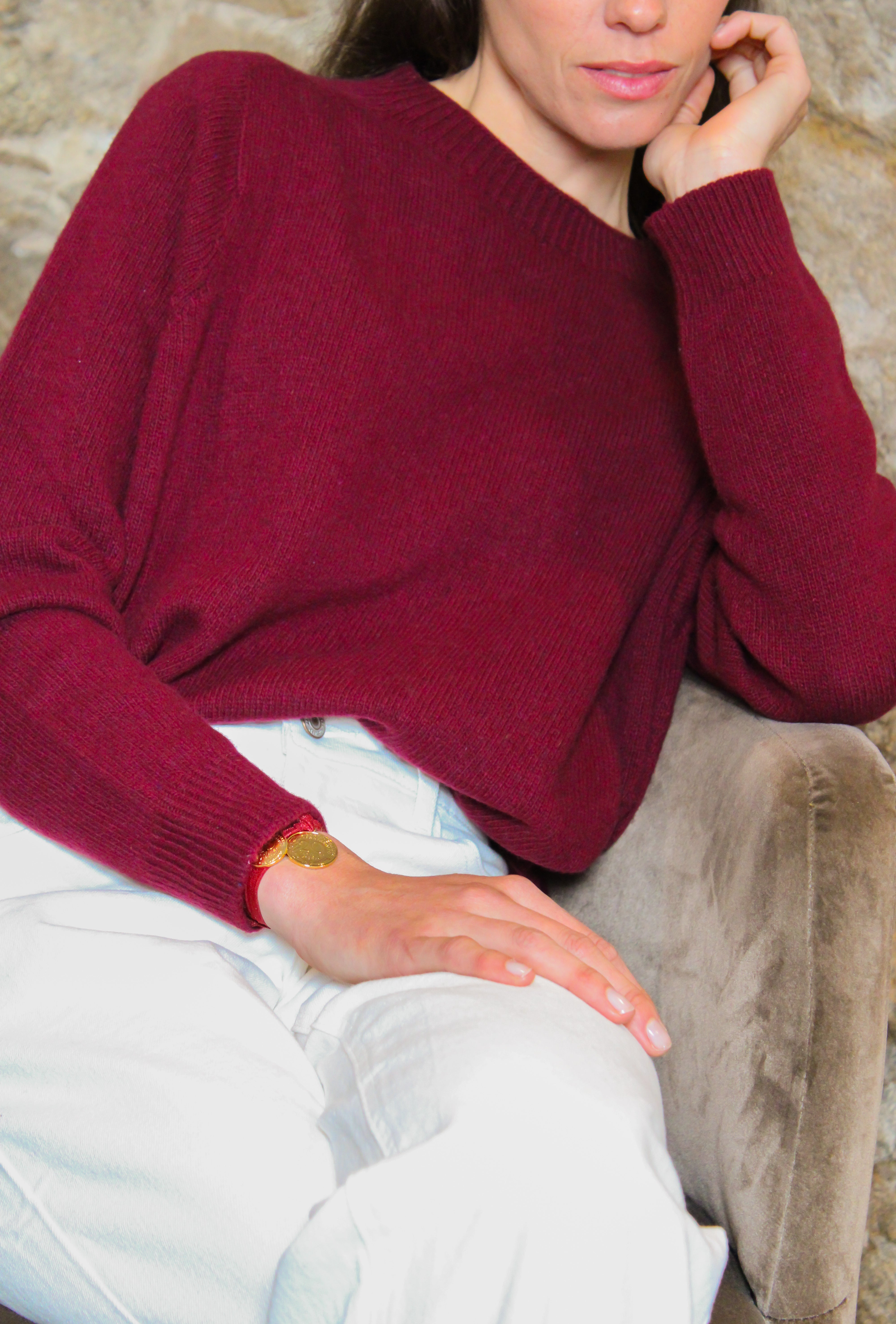 Le pull col Rond Bordeaux