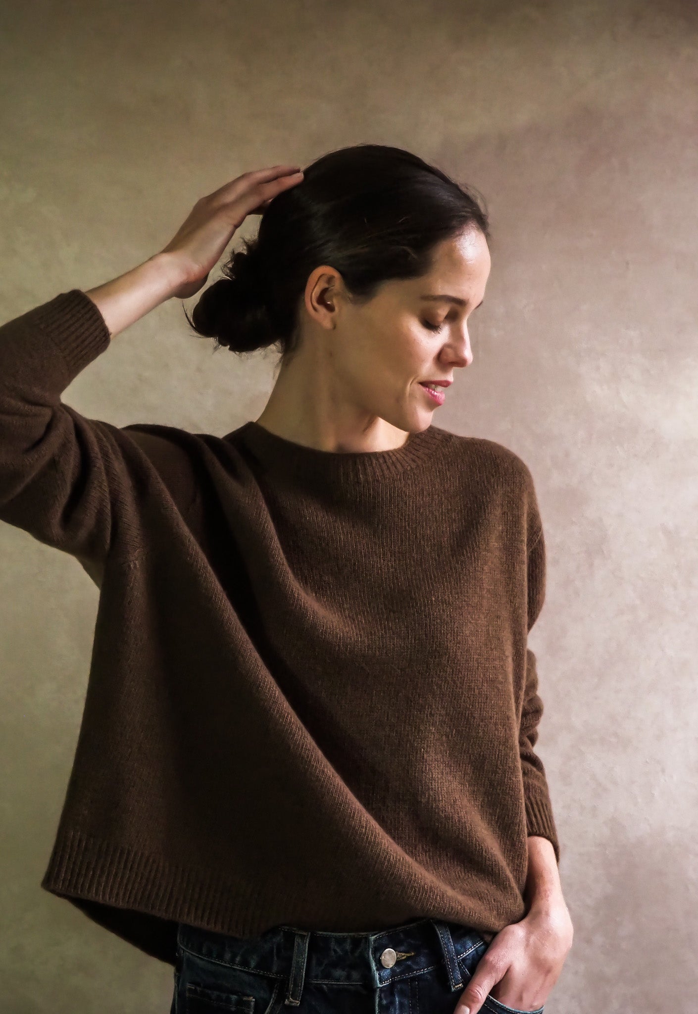 Le pull col Rond Marron chiné