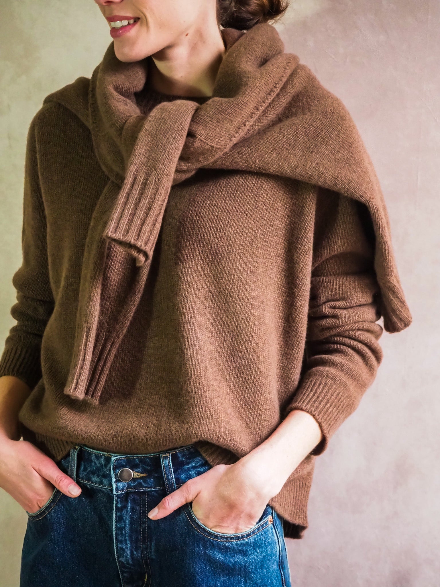 Le Pull col Roulé Marron chiné