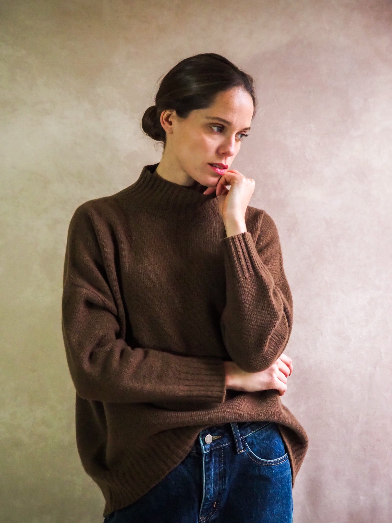 Le Pull col Roulé Marron chiné