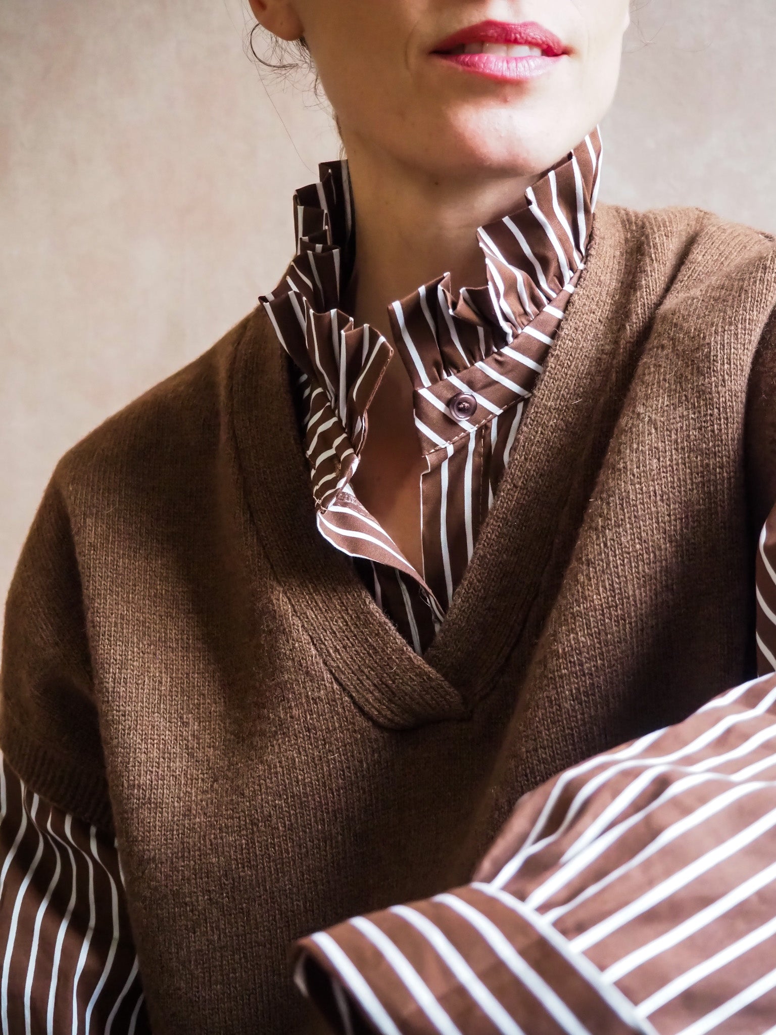 Le pull V Marron chiné