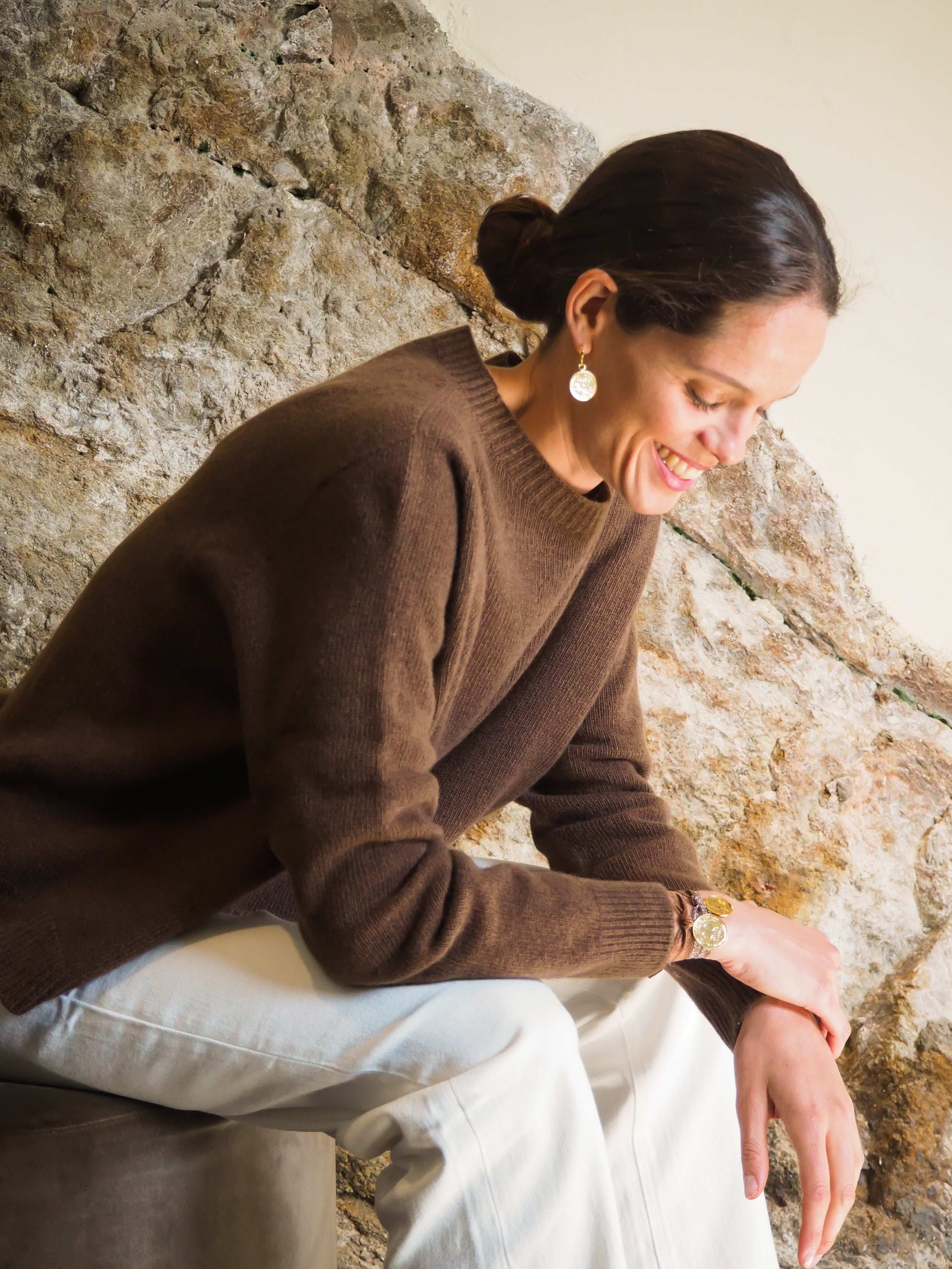 Le pull col Rond Marron chiné
