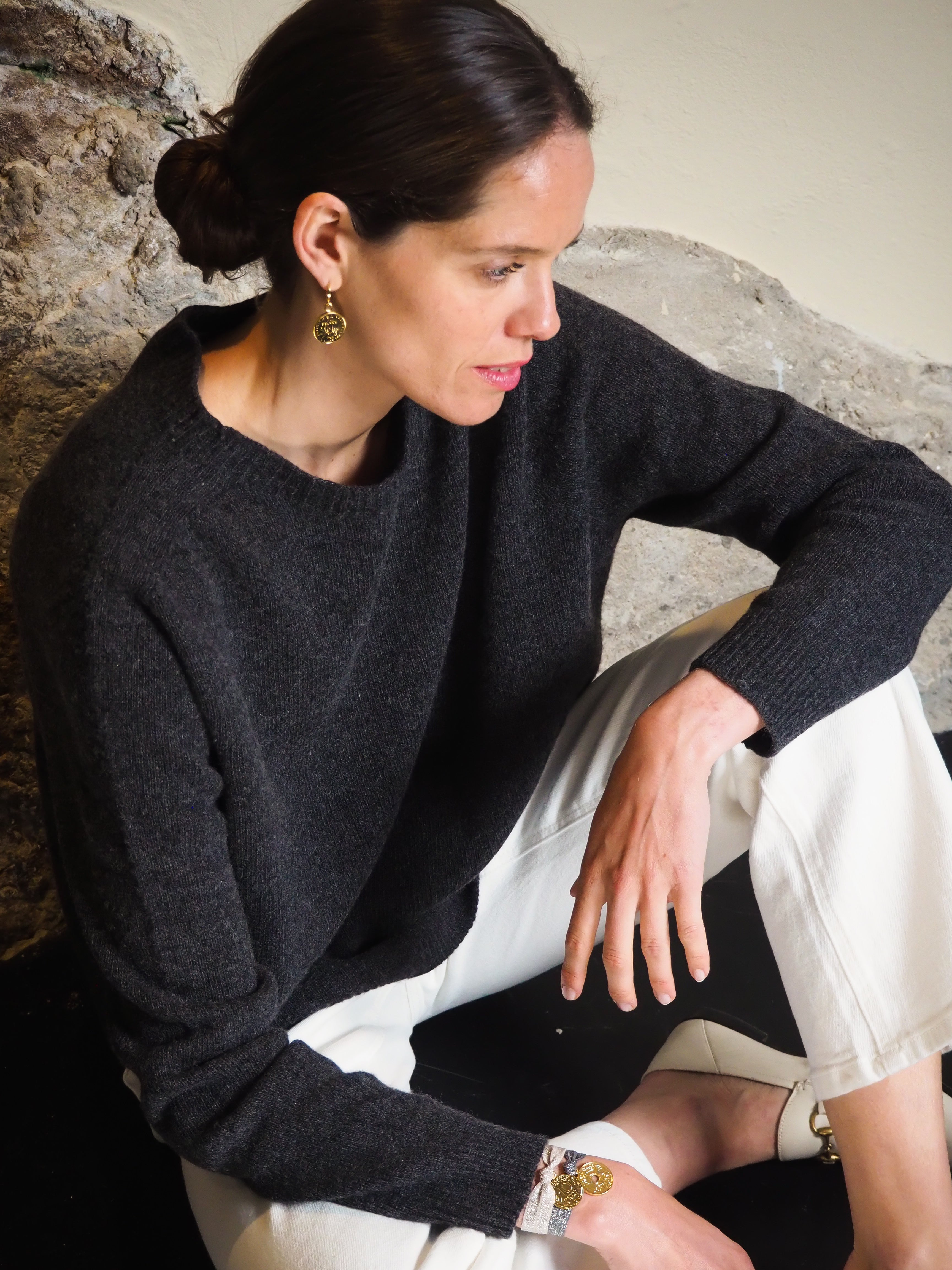 Le pull col Rond Gris chiné